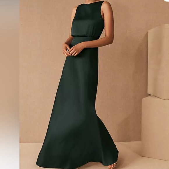BHLDN Dresses & Skirts - BHLDN Beckett Satin Maxi Dress Anthropologie dark emerald US size 6